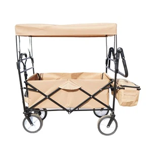 Collapsible Beach Trolley Folding Wagon With Canopy
